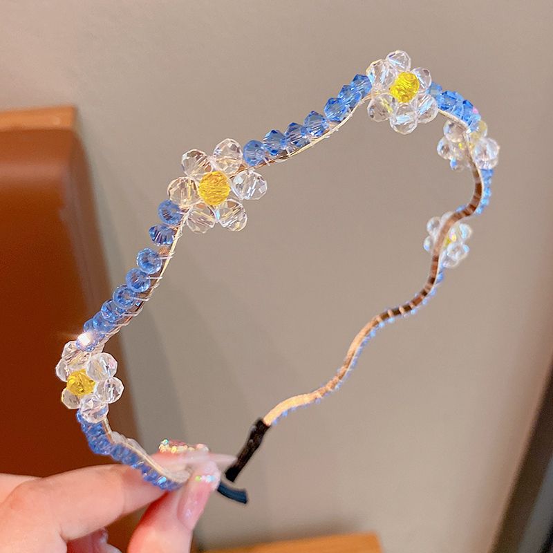 氣質仿水晶髮箍超仙頭箍公主頭飾髮卡(6#藍色花朵)