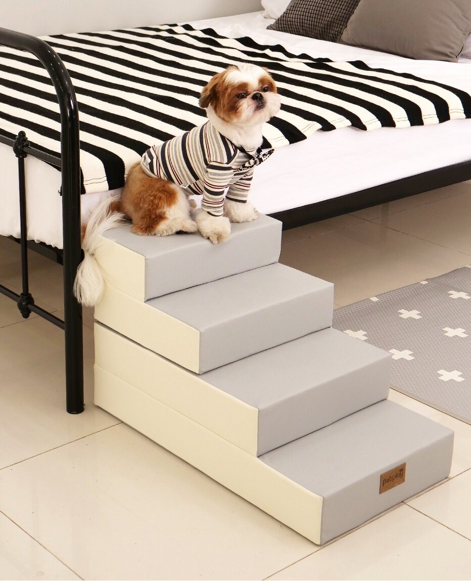 guangtouqiang Dog Stairs Ladder,Breathable and Resilient Dog Stairs,High Density Cotton+Flannel Dog Stairs for High Beds 