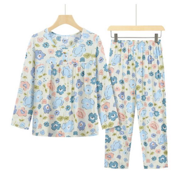 夏季中老年長袖套裝（杏色花朵雲）【尺碼：L-2XL】【下單後聯絡客服確認發貨尺碼】F203013206