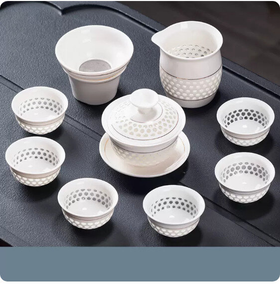 家用客廳陶瓷茶具套裝(《金線》蓋碗10件套）#N221_015_037