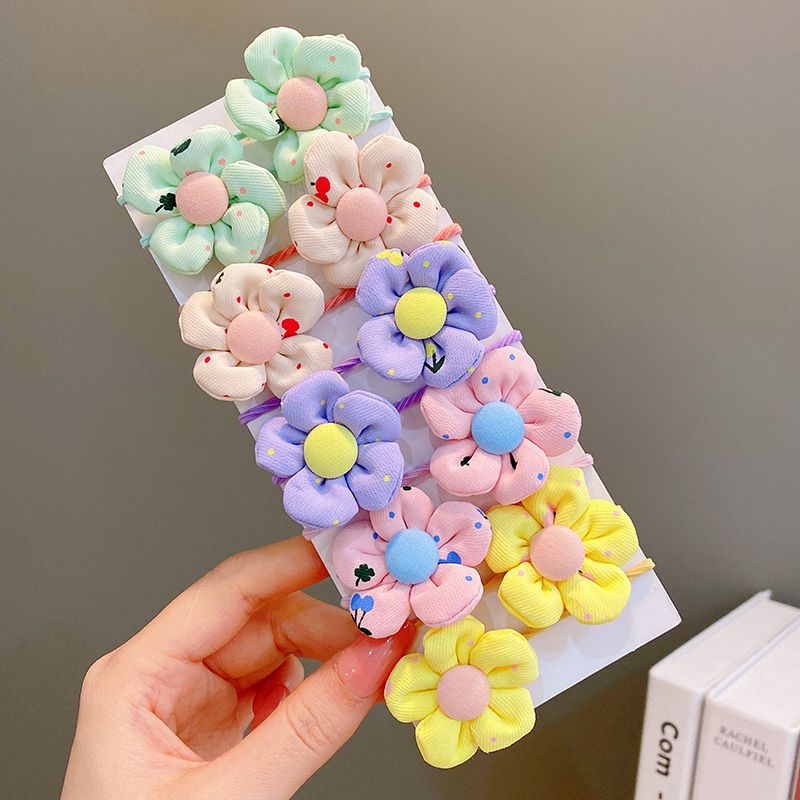 兒童布藝花朵皮筋頭繩髮圈頭飾(之煙-10個)