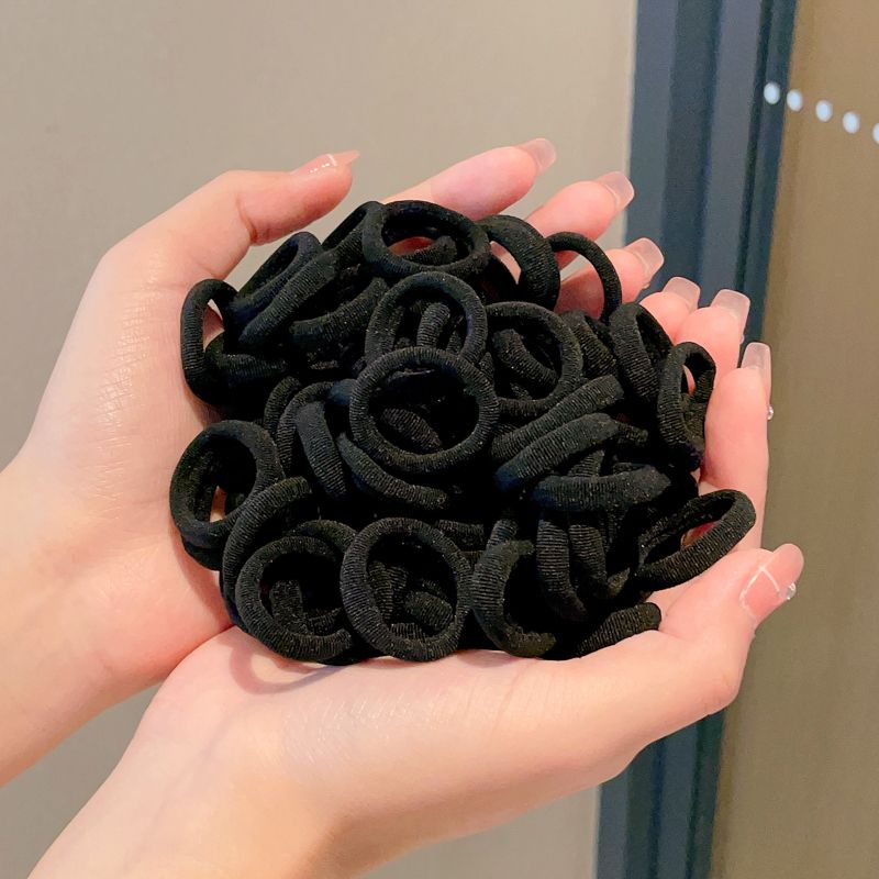 兒童彈性好耐用髮圈頭繩 頭飾/髮飾(5-全黑色100根-小雞袋子裝)