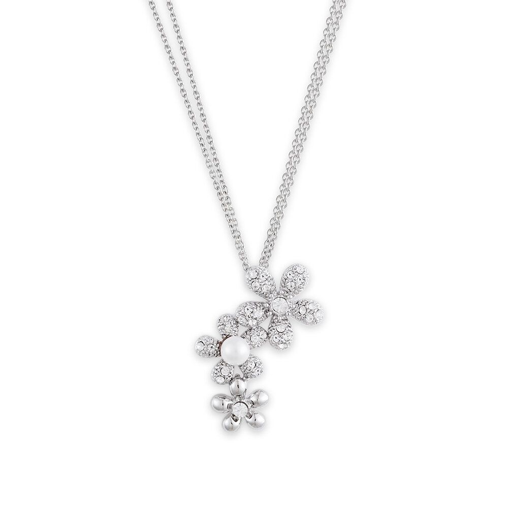 Göessele: rhodium plating, rhinestone, faux pearl, pendant necklace