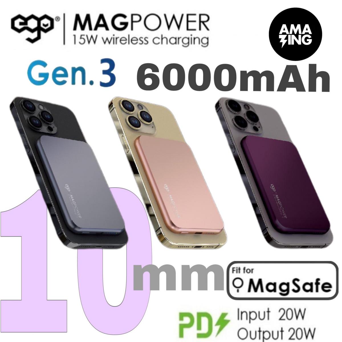 MAGPOWER Gen.3 6000mAh magsafe 超薄金屬移動電源  GERY 金屬灰