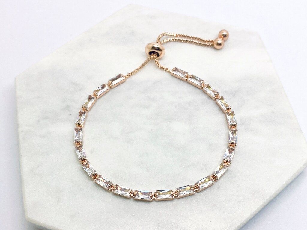 Rectangle Cubic Zirconia Bracelet - Rose Gold Color