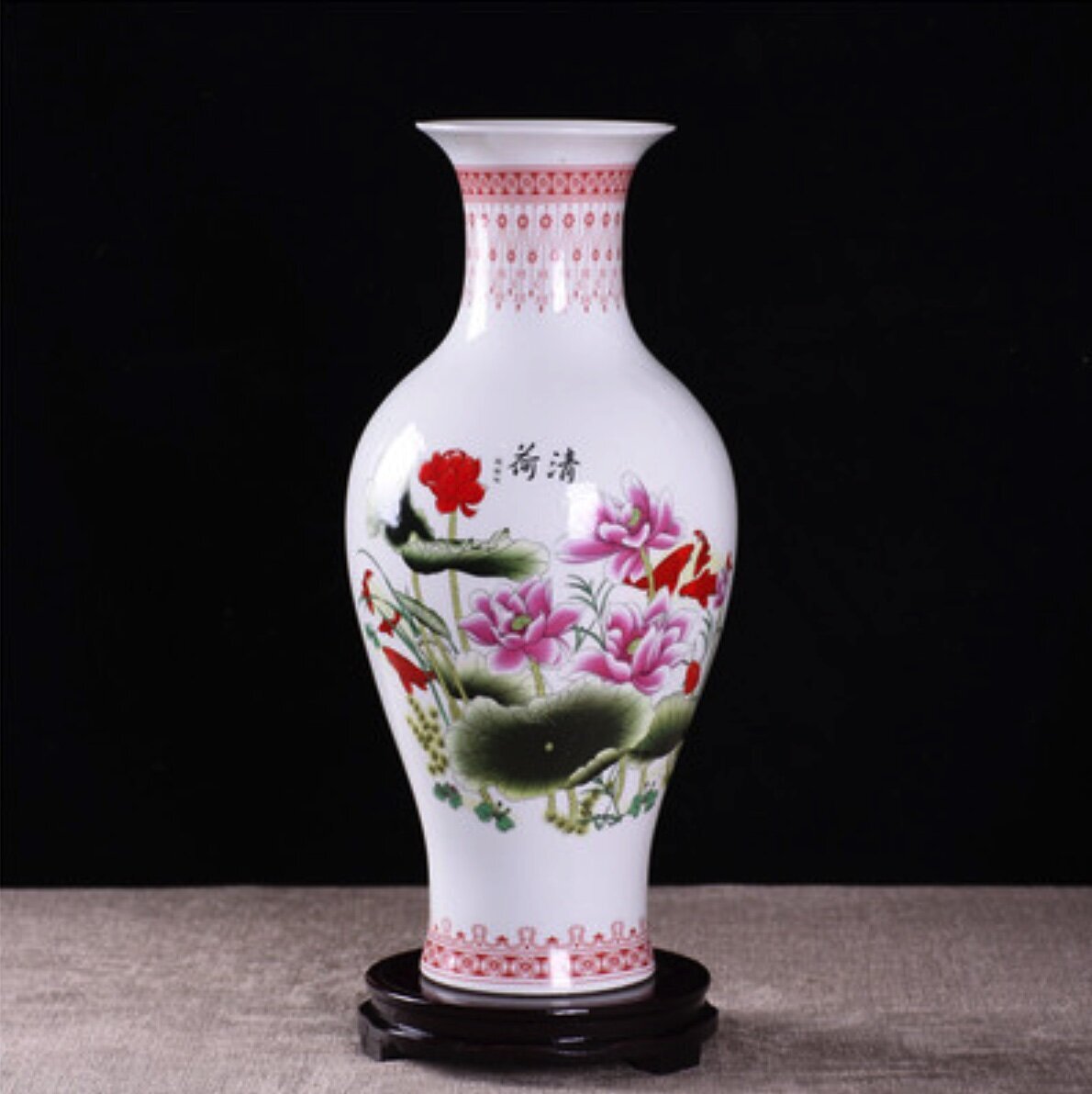 陶瓷花瓶擺件(荷清魚尾瓶 大號高47cm肚徑20cm 含底座)