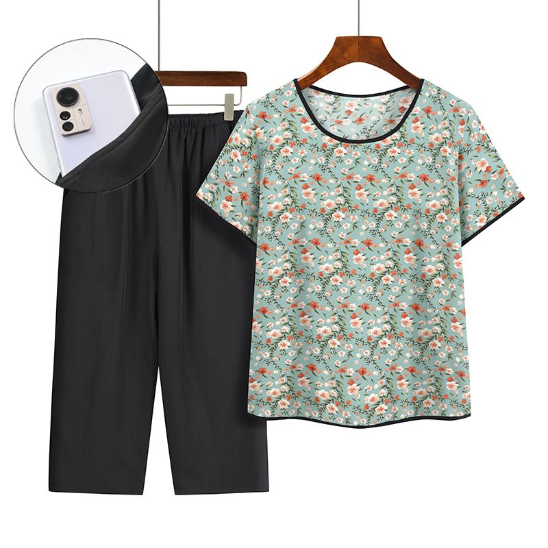 中老年媽媽短袖套裝(XL-4XL碼 6號色）【下單後請聯絡客服確認發貨尺碼】F001099340