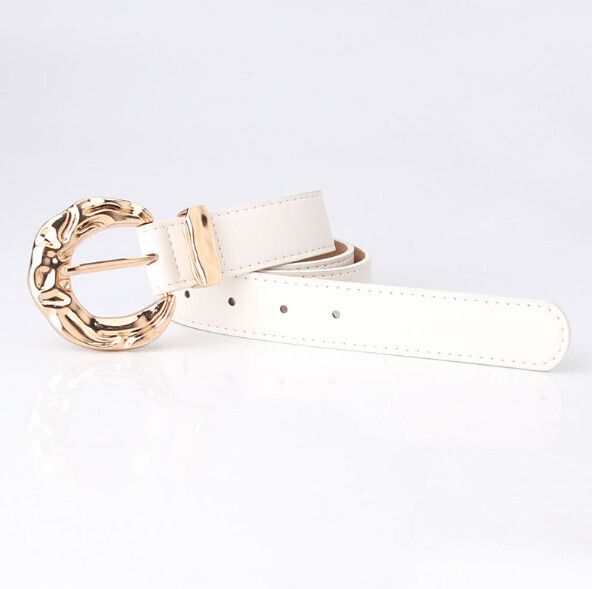 凹凸金屬扣皮帶（白色）（尺寸：寬3cm長106cm）