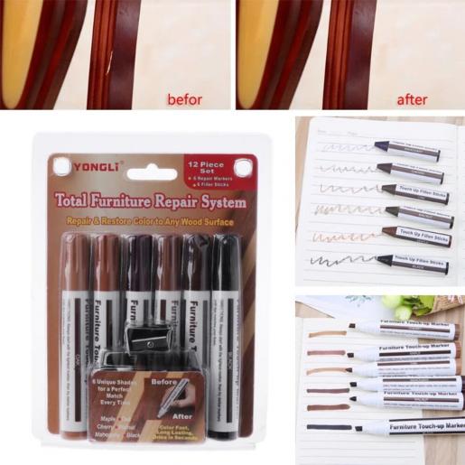 Tuenmall, [13-piece set] Wood Grain Complementary Pen Furniture Touch-up  Floor Repair Scratches Repair Paint Complementary Color [parallel import]