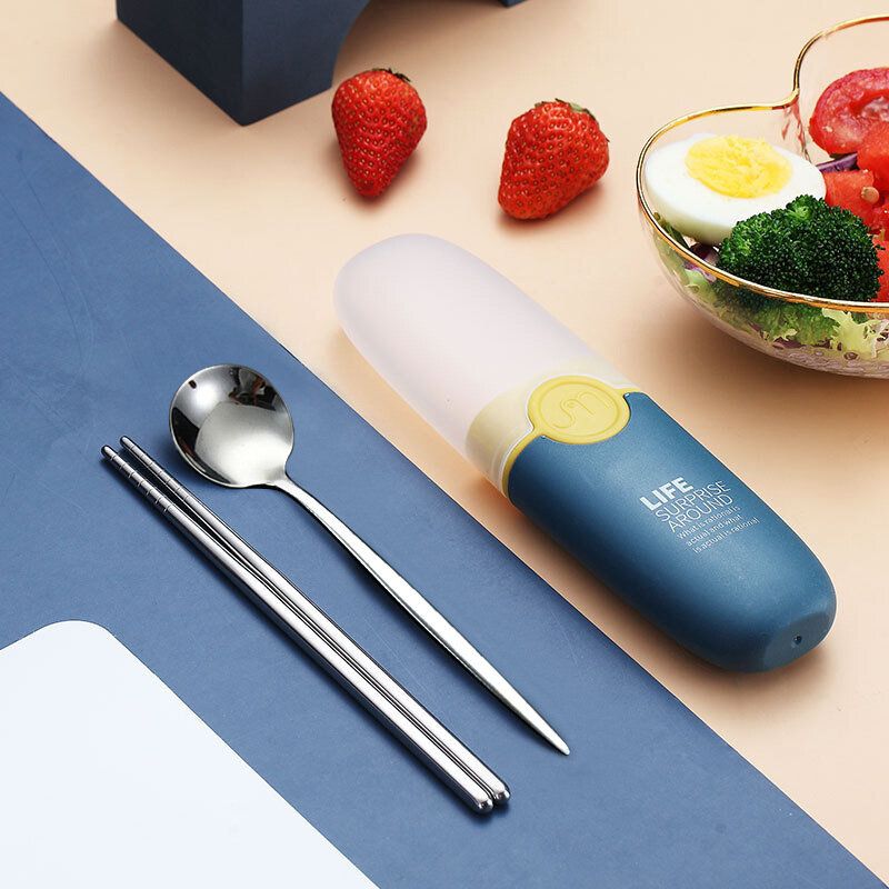 Portable Cutlery Two-Piece Set 304 Stainless Steel Chopsticks Spoon Set Hygienic and Safe - BLUE
