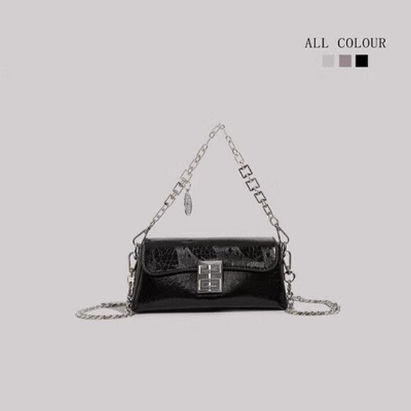 鏈條圓筒枕頭包百搭單肩斜挎包【黑色】【尺寸：19cm*6cm*9cm】#S078035571