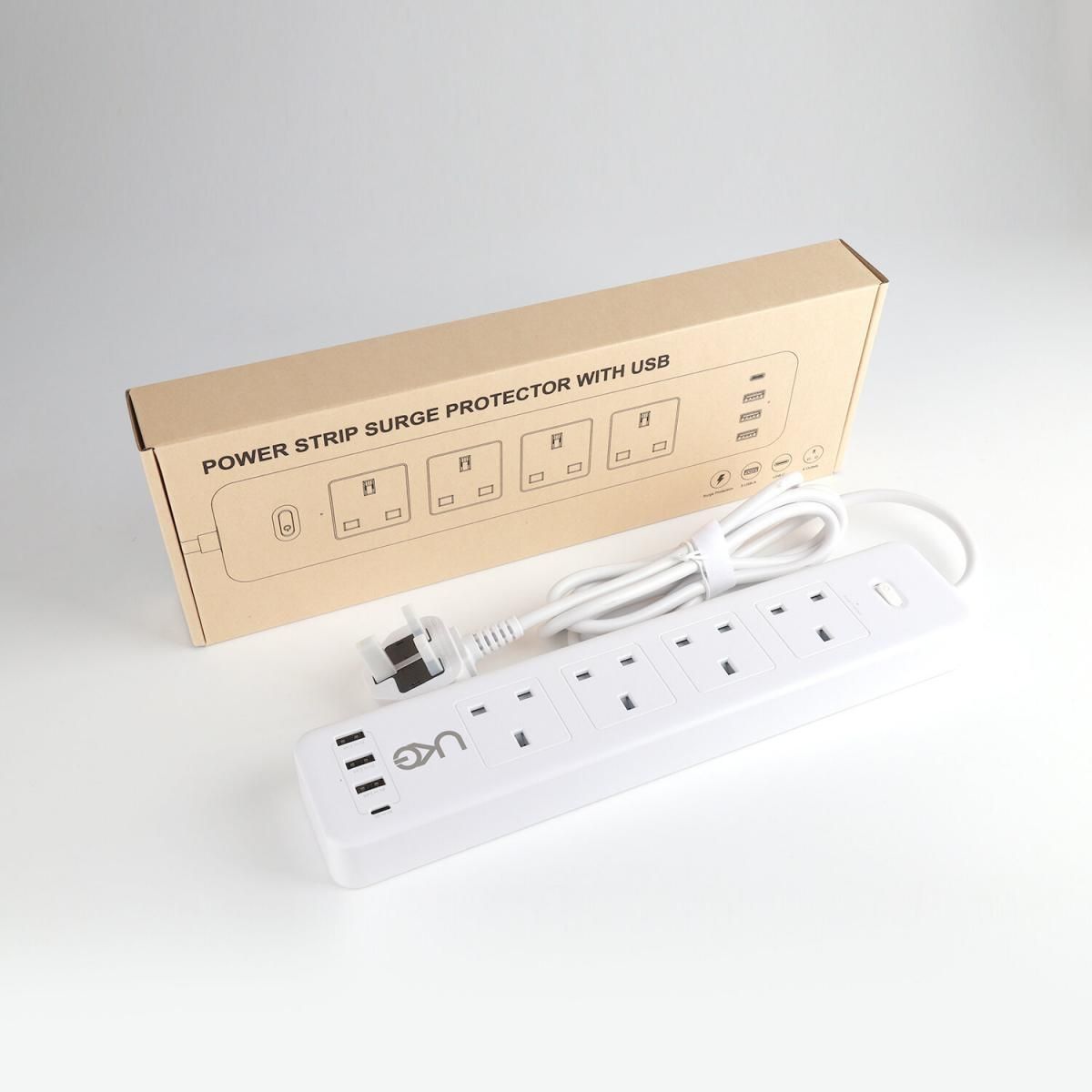 UKG | 拖板 USB拖板 4位13A帶總開關+4USB白色2米電線長條形拖板USB-Cx1+USB-Ax3共享5V3.4A排插 極速快充英 ...