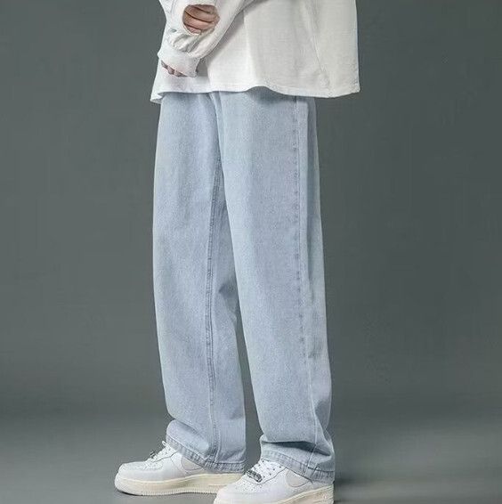 寬鬆牛仔褲直筒拖地闊腿褲【淺藍色】(尺碼：S-3XL）【下單後請聯絡客服確認發貨尺碼】#S158036335