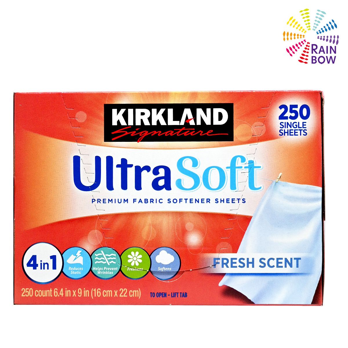 [包裝盒有凹] 烘衣機衣物柔順去靜電紙(250張/盒)(61858)(平行進口)