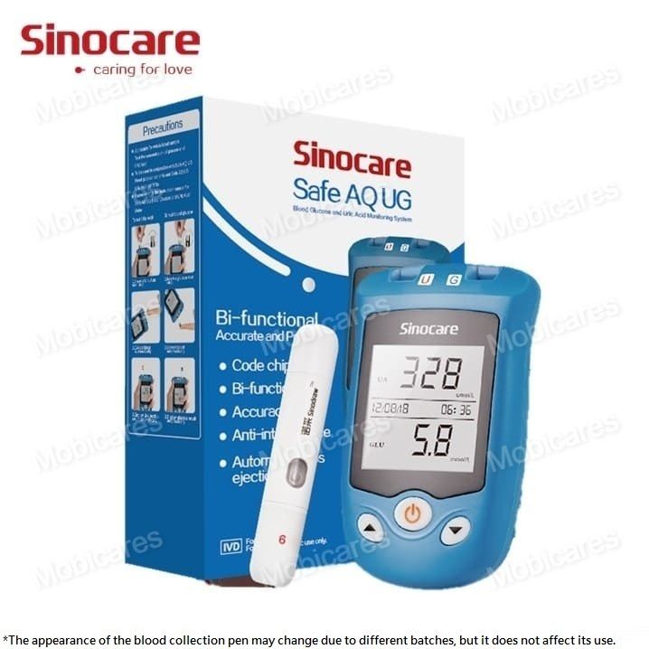 Safe AQ UG Blood Glucose and Uric Acid Meter(INT Version)Main Unit | Free Blood Collection Pen