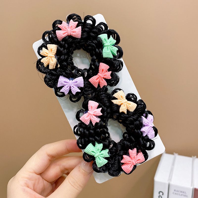 兒童可愛花朵假髮丸子頭髮圈頭飾(5#蝴蝶結1對)
