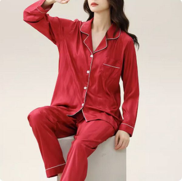 夏天仿真絲冰絲睡衣套裝【本命年(長袖長褲)】【M-2XL碼】【下單後聯系客服確認尺碼】#F078032686