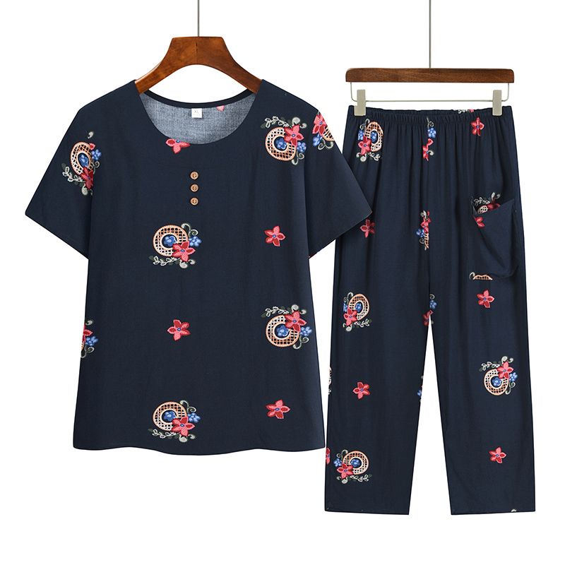 中老年媽媽短袖套裝(XL-4XL碼 7號色）【下單後請聯絡客服確認發貨尺碼】F001099382