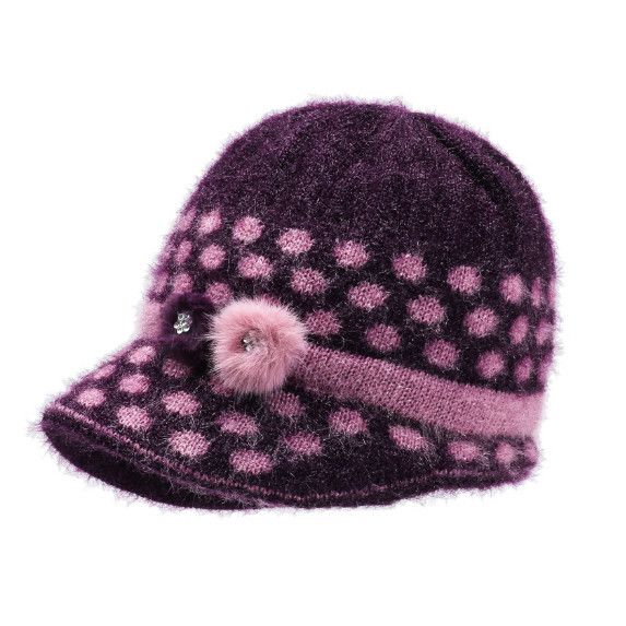 中老年豹點保暖毛線帽女（紫色）#S281022884