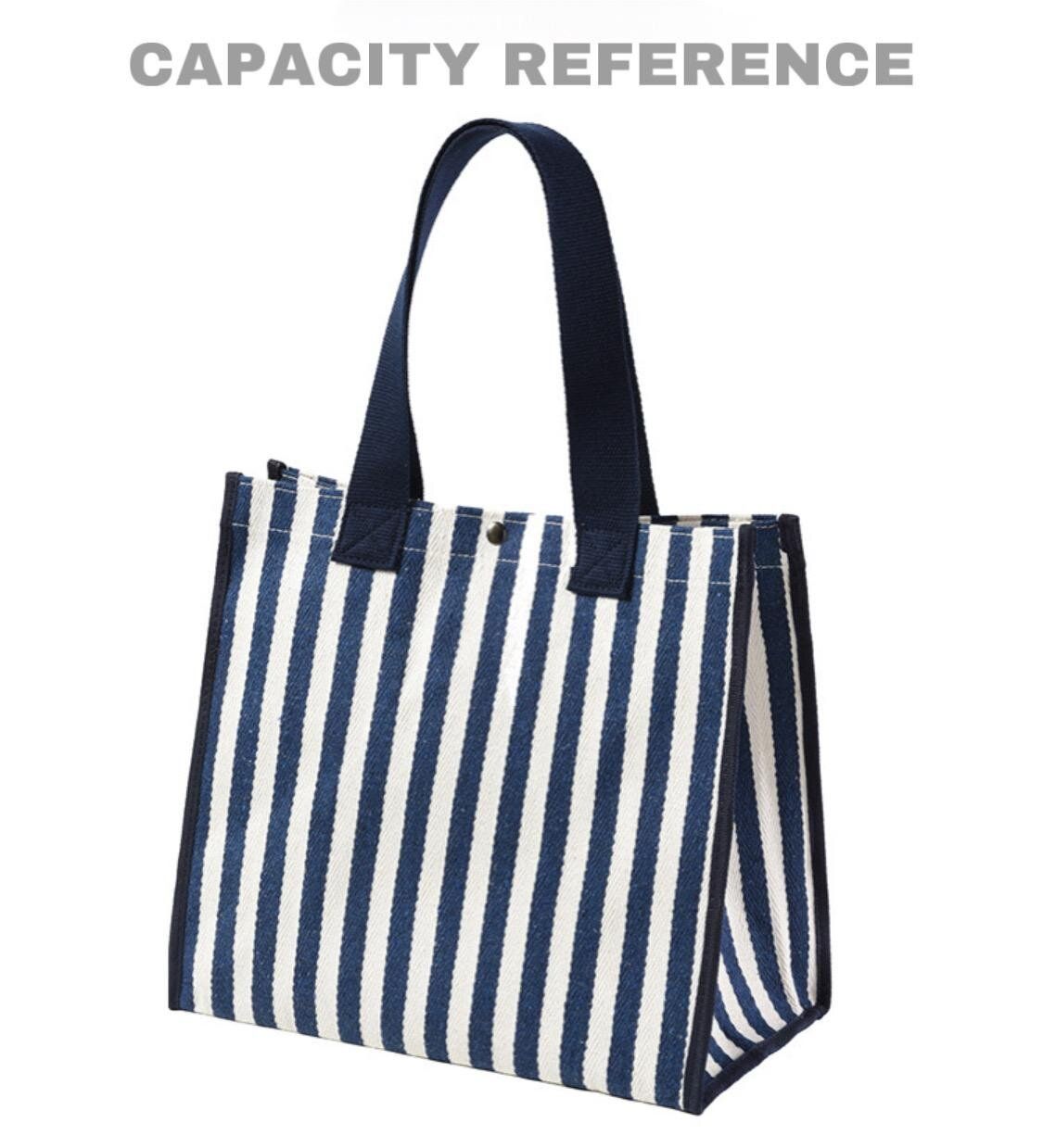 Simple striped bag student handbag multi-purpose shopping bag 1 blue