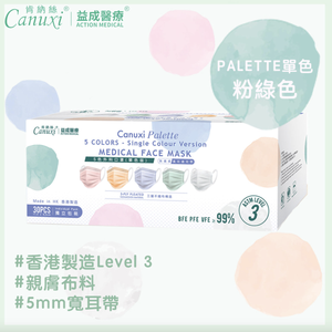 【香港製】Palette 高透氣5mm寬耳帶系列 - Level 3 - 薄荷綠色 - 成人口罩 -（30片 獨立包裝）