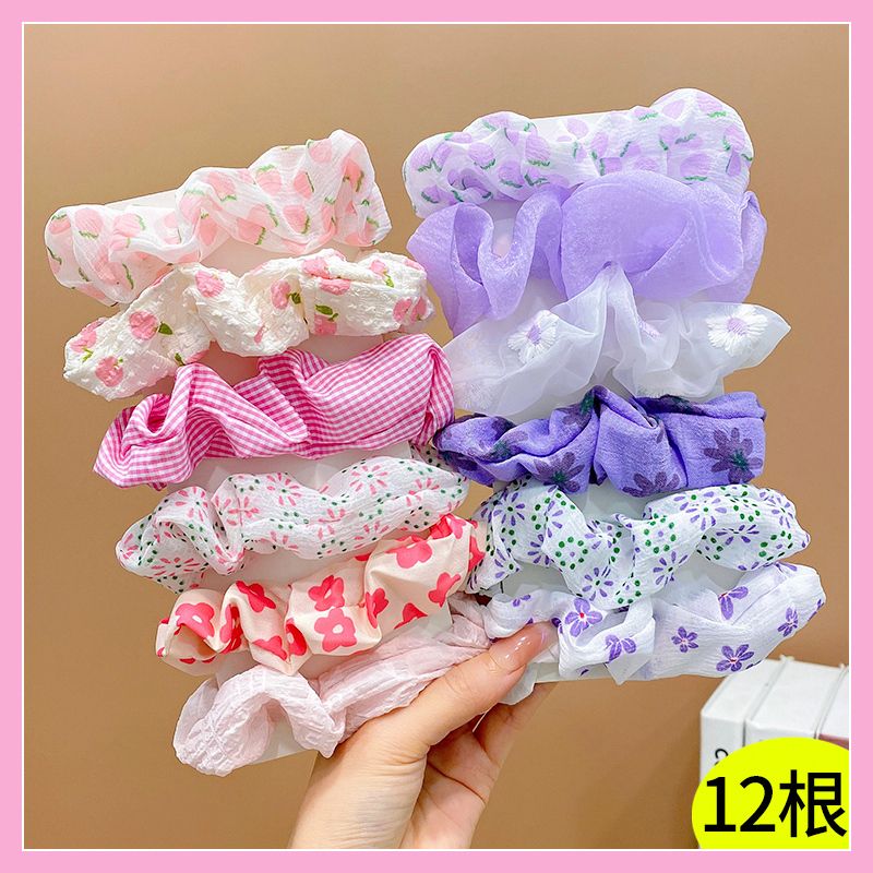 兒童甜美糖果色大腸髮圈頭飾(5#粉色+紫色12根裝)