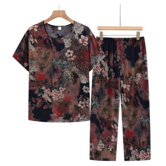 夏季中老年棉綢睡衣套裝（6號色）【尺碼：XL-4XL】【下單後聯絡客服確認發貨尺碼】F203013077
