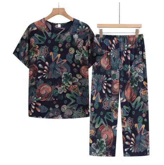 夏季中老年棉綢睡衣套裝（2號色）【尺碼：XL-4XL】【下單後聯絡客服確認發貨尺碼】F203013073