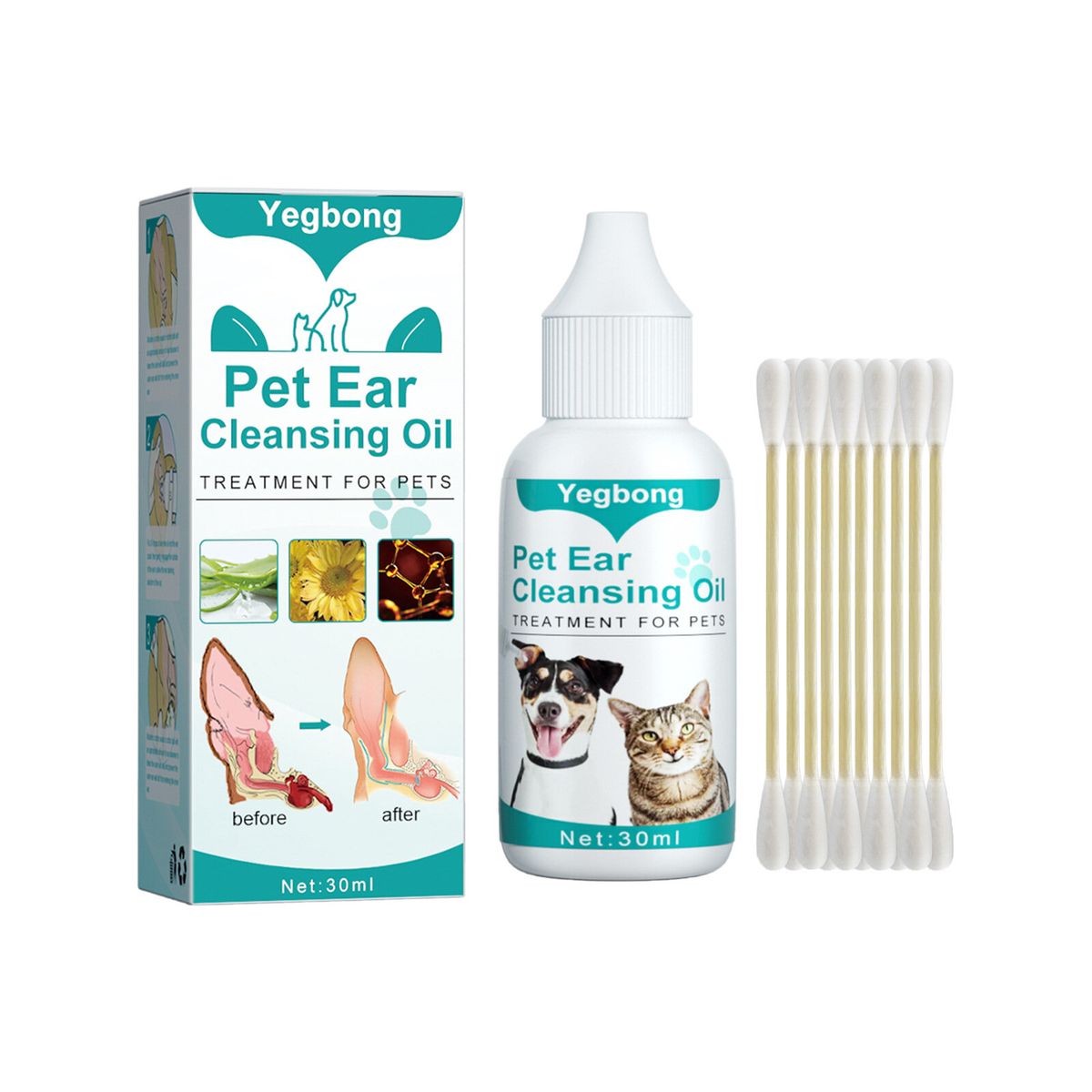 Pet ear cleaning oil, cats and dogs, ear cleaning, insect removal, deodorant, ear cleaning