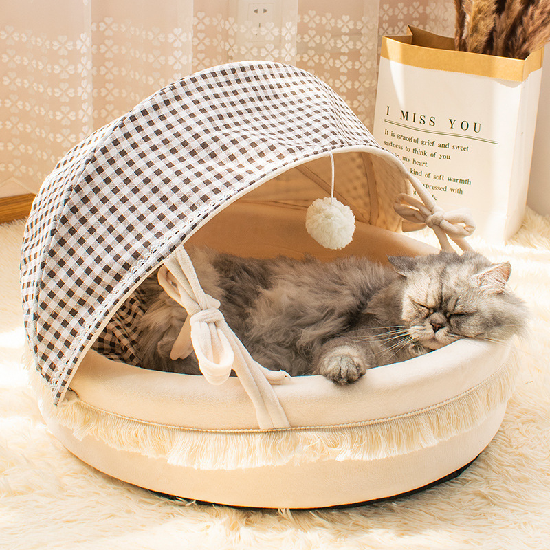 Leyoupai Cat Nest with High Aesthetic Value, Four Seasons Universal Cat Bed, Semi Closed Cat Nest, D