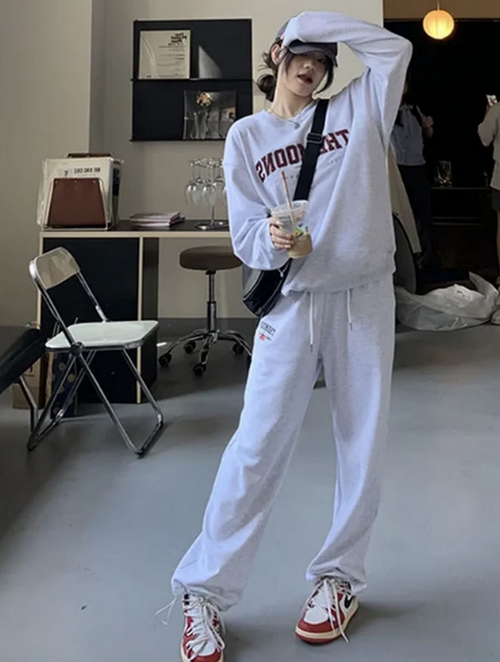 無帽衛衣+長褲（白花灰L-4XL）（下單後聯絡客服確認發貨尺碼）#F349001730