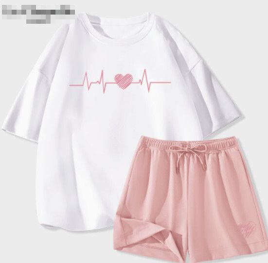 冰絲短褲休閒套裝【白色（怦然心動）+粉褲】【S-2XL碼】（下單後請聯絡客服確認發貨尺碼）#K011002464