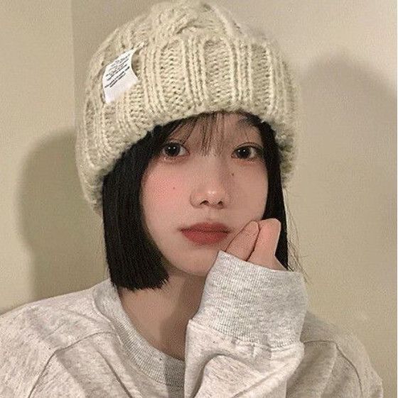 純色麻花毛線帽針織帽【米白色】【均碼】#S158033346