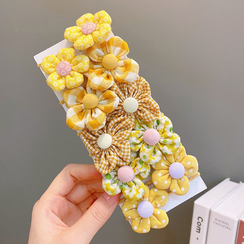 兒童布藝花朵皮筋頭繩髮圈頭飾(惜安-10個)