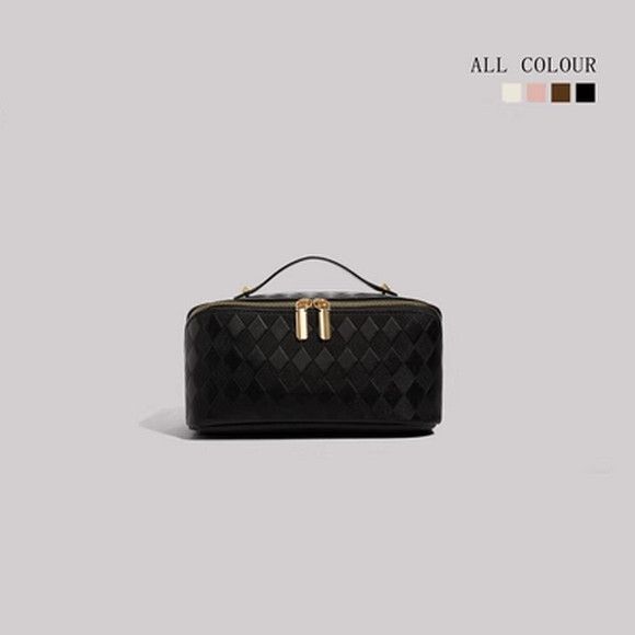 時尚大容量手提盒子包旅行收納化妝品包【黑色】【尺寸：25cm*12cm*13cm】#S078035515