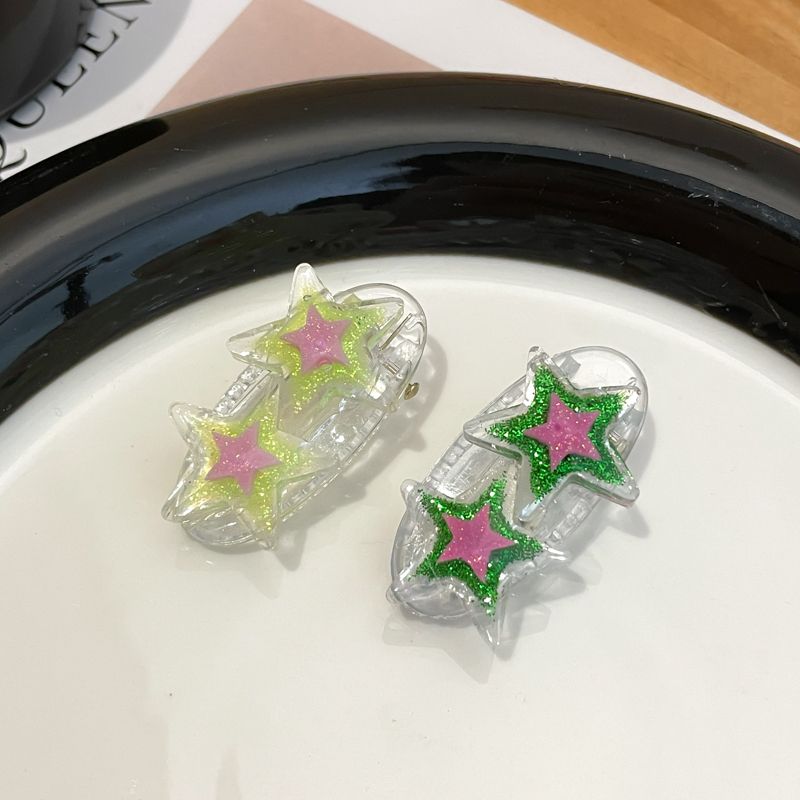 兒童彩色小髮夾側邊夾 頭飾/髮飾(35-2顆星星淺黃+深綠)