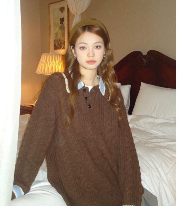 日系麻花針織毛衣 寬鬆上衣（咖色）（尺碼：S/M/L/XL）（下單後聯絡客服確認發貨尺碼）#S002078087