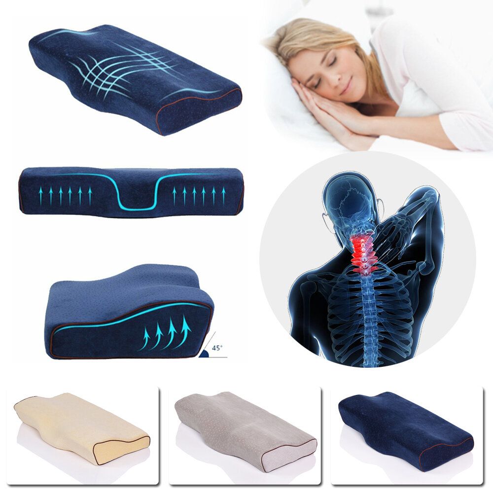 Navy Blue Large 62 x 34cm Health Care Memory Foam Neck Pillow Cushion Support Rebound Contour Pain Relief