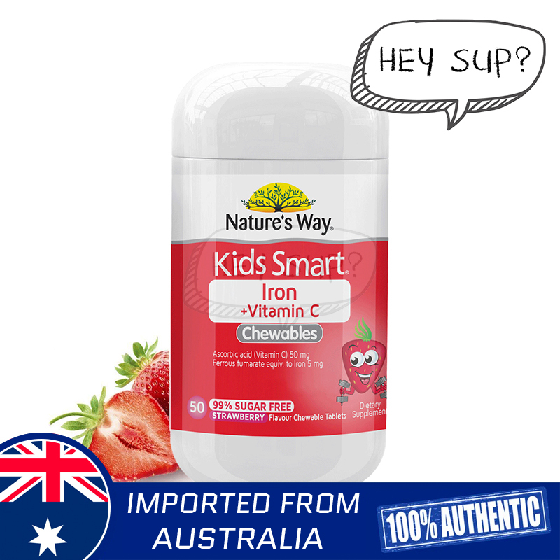 Kids Smart Iron + Vitamin C Chewable Stawberry Flavour 50 Chewable Tablets
