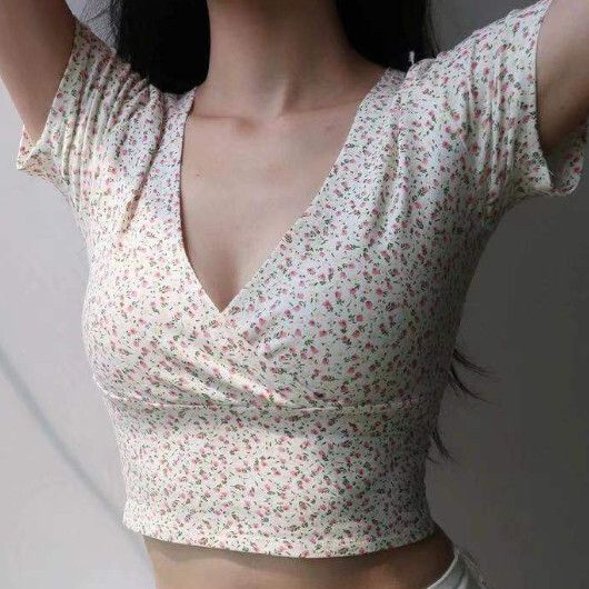 修身顯瘦v領短袖【黃色】尺碼【S碼-2XL碼】【下單後聯絡客服確認發貨尺碼】#F128014639