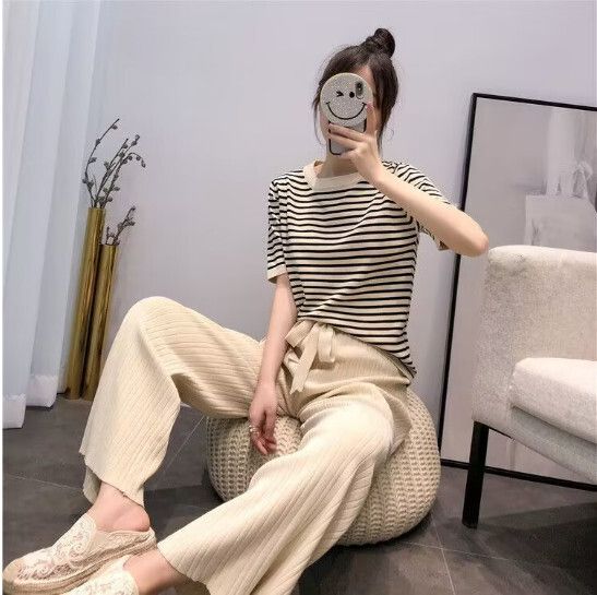 休閒顯瘦套裝【杏色】 (M-4XL碼) (下單後聯繫客服確認尺碼)#F158027076
