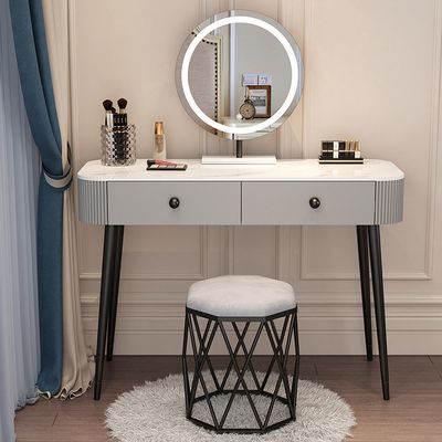 北歐小戶型岩板梳妝台臥室(灰黑新100+智慧鏡+鳥巢凳 加固腿更加穩定)