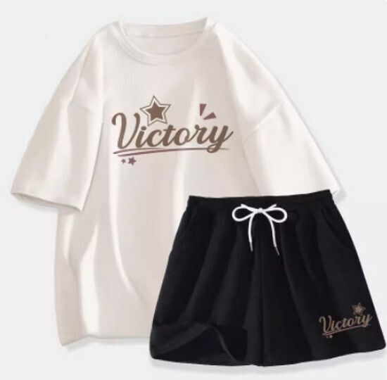 運動兩件套【白色（幸運兒）+黑褲】【S-XL碼】（下單後請聯絡客服確認發貨尺碼）