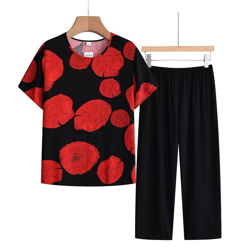 老年人短袖套裝( XL-4XL碼 紅色樹樁）【下單後請聯絡客服確認發貨尺碼】F001099133