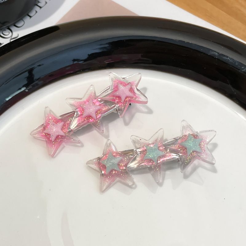 兒童彩色小髮夾側邊夾 頭飾/髮飾(29-星星玫紅+淺粉)