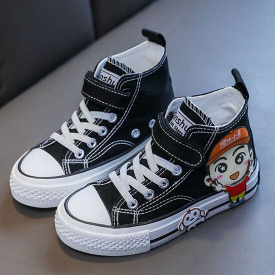 男童女童高幫卡通帆布鞋（黑色 24碼-37碼）（下單後請聯酪客服確認發貨尺碼）#K018001326
