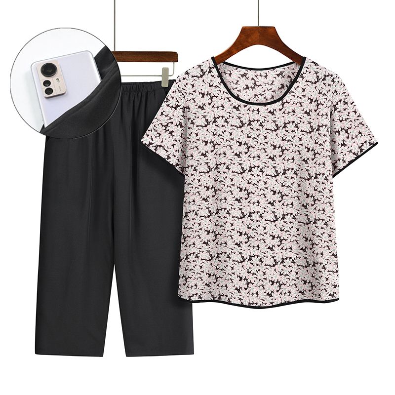 中老年媽媽短袖套裝(XL-4XL碼 3號色）【下單後請聯絡客服確認發貨尺碼】F001099337