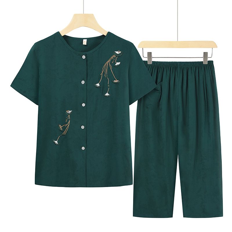 老年人短袖套裝( XL-4XL碼 墨綠色）【下單後請聯絡客服確認發貨尺碼】F001099113