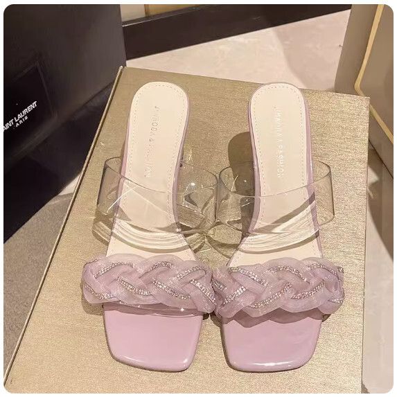 透明水晶粗跟涼拖鞋女（紫色【35_39碼】(下單後聯繫客服確認發貨尺碼）#F281017852