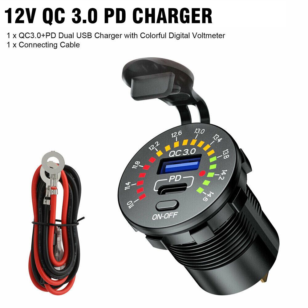 Modified USB Car Charger QC3.0+PD Charger Color Screen Display Car Charger [Parallel Import]